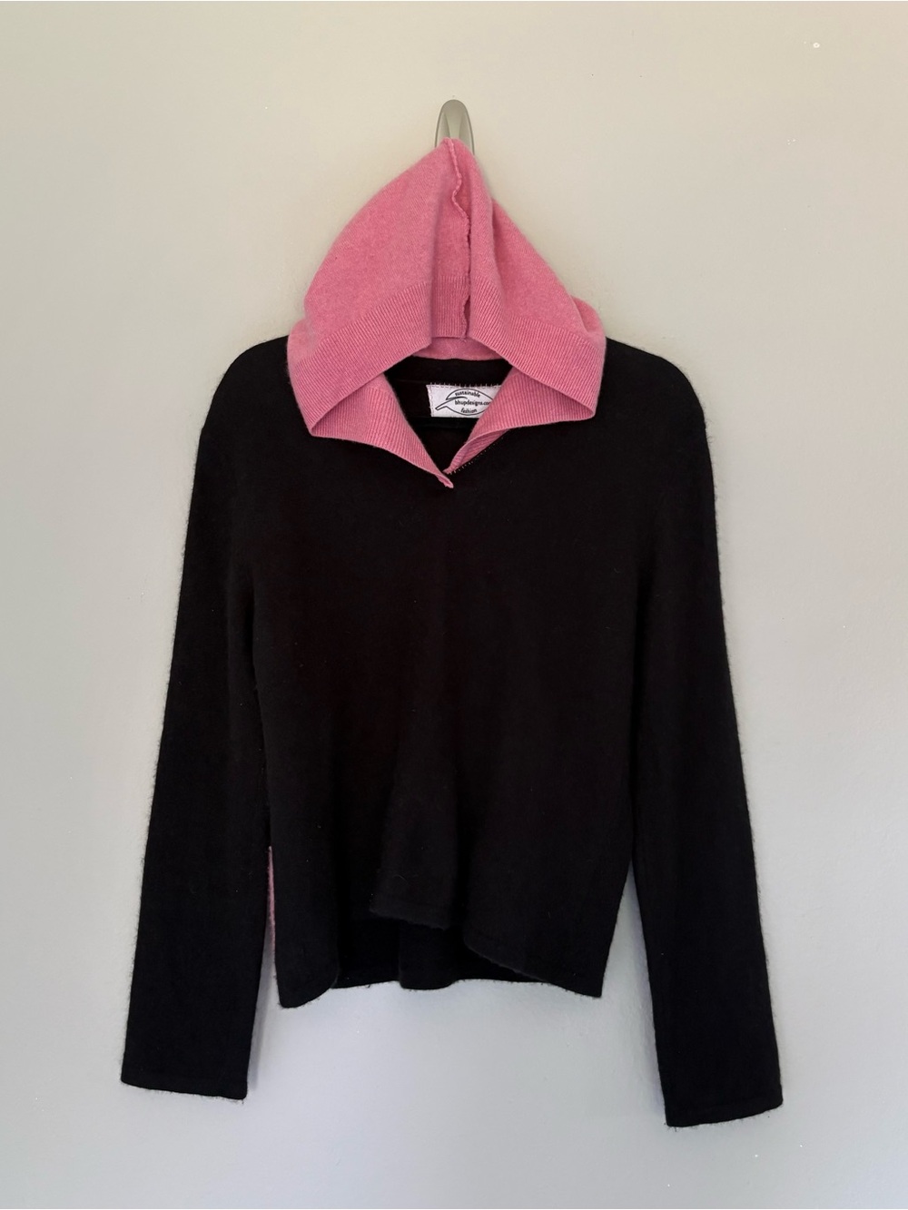 BH Upcycled Designs Pink Black Colorblock Art To Wear Hoodie Sweater - Est. S